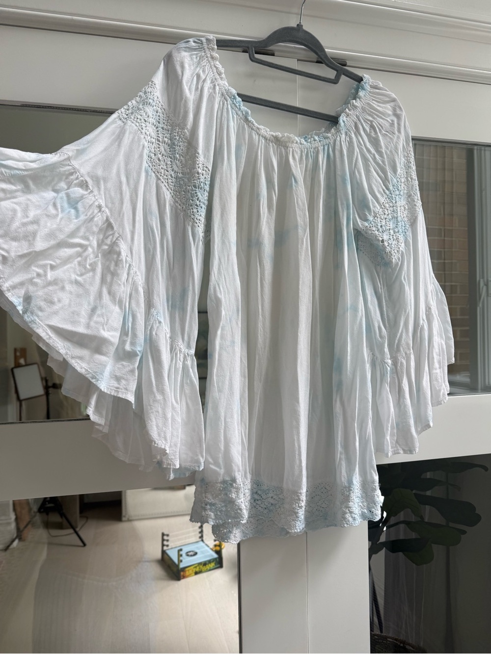 Surf Gypsy Boho Ruffle Sleeve Cover up Dress - Light Blue